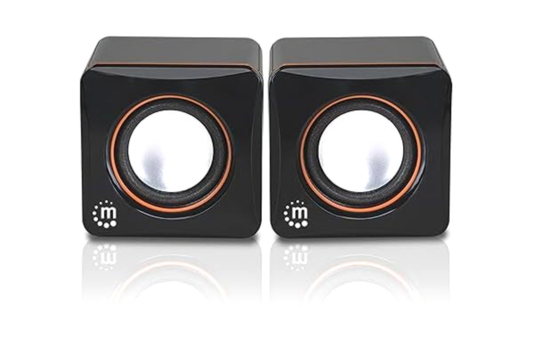 Manhattan  Högtalarset (5 watt, 3,5 mm uttagskontakt, USB-strömförsörjning, för PC, bärbar dator, surfplatta och smartphone) svart/orange, 161435