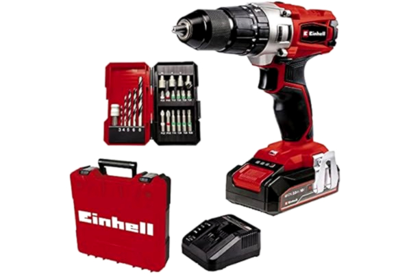 Einhell  sladdlösa slagborrskruvdragaren TE-CD 18/2 Li-i +22 (1x 2,5 Ah) PXC (litiumjon, 18 V, 44 Nm, tvåväxlad, inkl. 2,5 Ah batteri, snabbladdare och tillbehörsset med 22 delar, bitlåda och väska)