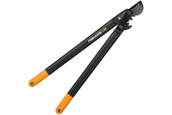 Fiskars  Coupe-branches à lames franches pour bois vert, Système à crémaillère PowerGear II, Revêtement antiadhésif, Diamètre de coupe: 5 cm, Acier trempé, Longueur: 70 cm, Noir/Orange, L78, 1000584