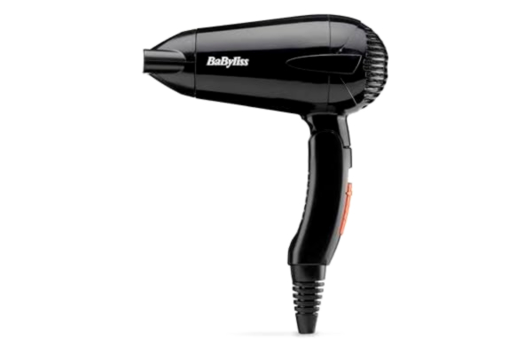 BaByliss  Travel Folding Hårfön - Lätt och Kraftfull 2000 W hårtork, Dubbel Spänning, Världsomspännande Användning, 2 Värme-/Hastighetsinställningar, Svart/Orange, 5334E