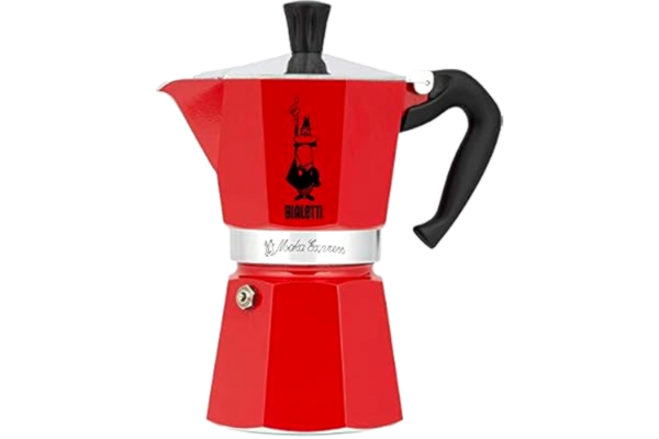 Bialetti  – Moka Express: Klassisk Espressobryggare För Spishäll, Kokar Riktigt Italienskt Kaffe, Kaffebryggare Moka 3 Koppar (130 Ml), Aluminium, Röd