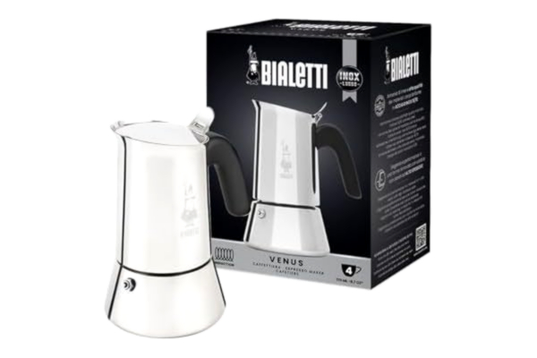 Bialetti  - Ny Venus Induktion, italiensk espressomaskin i rostfritt stål, lämplig för alla typer av tallrikar, 4 kaffekoppar (170 ml), silver