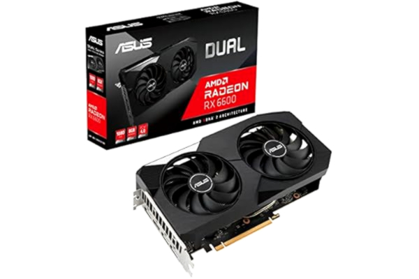 Asus ASUS DUAL AMD Radeon RX 6600 – Carte graphique (8GB GDDR6, AMD RDNA 2, PCIe 4.0, HDMI 2.1, DisplayPort 1.4a, ventilateurs axiax à double roulement à billes, 0dB)