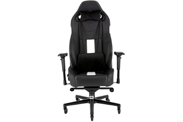 Corsair  T2 Road Warrior - Faux Leather Gaming Chair, Easy Assembly, Ergonomic Swivel, Adjustable Height & 4D Armrests, Lumbar Support, Comfortable Wide Seat with High Recliner - Black/White