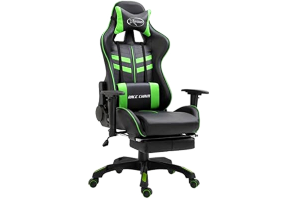 vidaXL  Chaise de Jeu avec Repose-Pied Siège de Bureau Fauteuil d'Ordinateur avec 5 roulettes Pivotant à 360 Degrés Inclinable Appui-tête Maison Vert PU