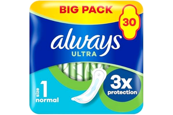 Always  Ultra Bindor Normal (Storlek 1) 30 Bindor, Superabsorberande Och Supertunna, För Menstruation