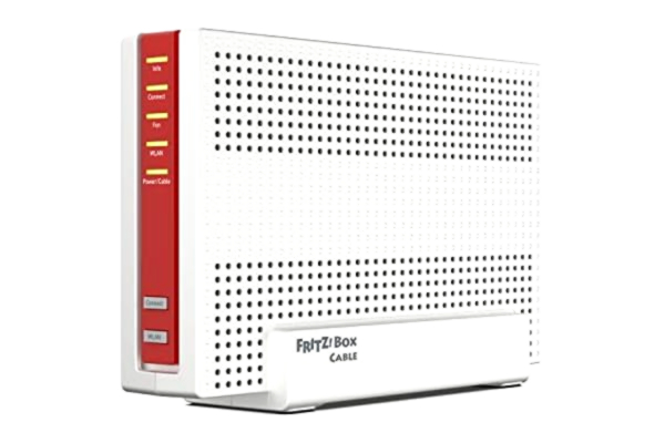 AVM  FRITZ! Box 6690-kabel (DOCSIS 3.1-kabelmodem, 4x4 Wi-Fi 6 (WLAN AX) med 4,800 Mbps (5 GHz) + 1200 Mbps (2,4 GHz), 1x 2,5 Gigabit LAN-port, USB 3.0, DECT), vit/röd