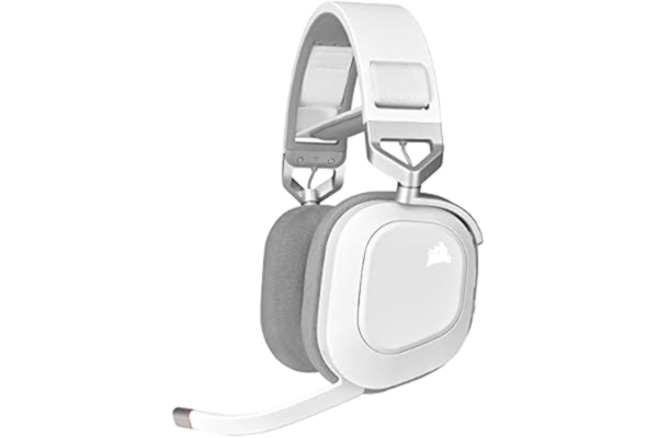 Corsair  HS80 RGB WIRELESS Premium Gaming Headset med Dolby Atmos-Ljud (Låg Latens, Rundstrålande Mikrofon, 60 ft Räckvidd, Upp Till 20 Timmars Batteritid, Trådlös PS5/PS4-Kompatibilitet) Vit