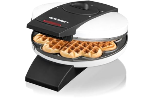 Cloer  1621 Våffeljärn för hjärtvåfflor, 930 W, Våfflad storlek 15,5 cm, steglöst inställbara bryningskontrollen, vit, metall