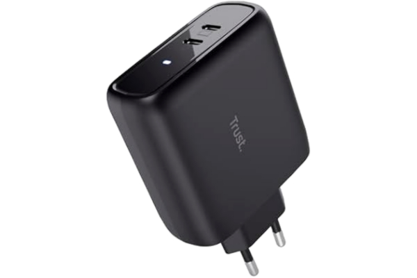 Trust  Maxo USB C-laddare 65 W, 2 USB-C-portar, 75 % återvunnet material, snabbladdare USB-C-kontakt, strömförsörjning för iPhone, iPad, Samsung Galaxy, Steam Deck, Smartphones - Svart
