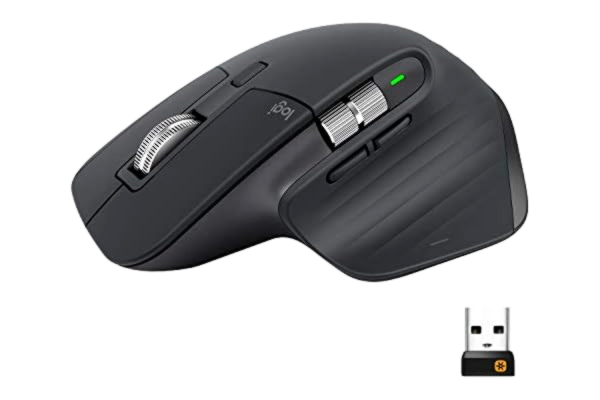 Logitech  MX Master 3 Advanced Wireless Mouse, Bluetooth or 2.4GHz USB Receiver, Ultrafast Scrolling, 4000 DPI Any Surface Tracking, Ergonomic, 7 Button, Rechargeable, PC/Mac/Laptop/iPadOS - Dark Grey