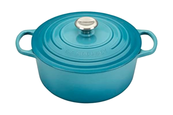 Le Creuset  Cocotte Signature en Fonte Émaillée avec Couvercle, 26 cm, Ronde, 5,3 L, 5,135 kg, Bleu Caraïbes, 21177262202430