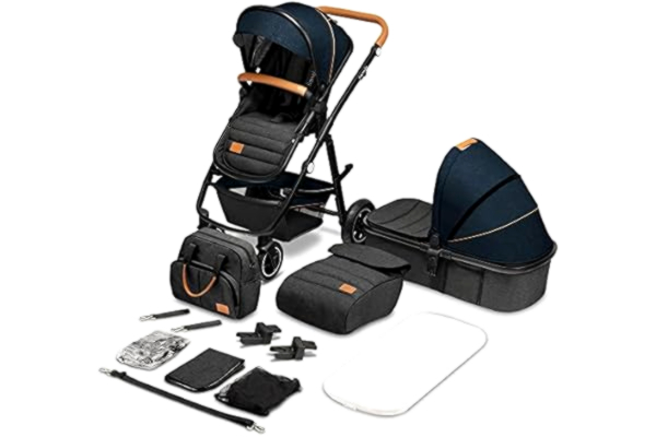 Lionelo LIONELO Amber combi kinderwagen 2in1 tot 22kg, montage voorwaarts of achterwaarts, ligpositie, 5-punts gordel PU-wielen Matras Vol verstelling, Vouwen, Hoes voor reiswieg en wandelwagen Tas