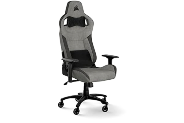 Corsair  T3 RUSH Fabric (2023) spelstol - inspirerad av motorsport - mjuk tygbeläggning - avtagbar nackkudde och ländstöd för minne - grå och antracit