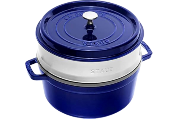 Staub STAUB Cast Iron Roaster/Cocotte with Steamer Insert, Round, 26 cm, 5.2 L, With matte black interior enamel, Dark Blue