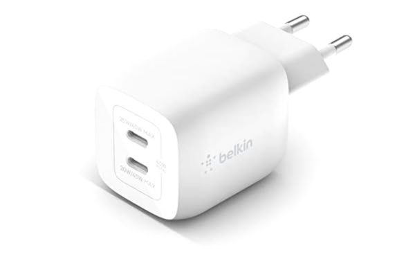 Belkin  45 W dubbel USB Type C väggladdare, snabbladdande Power Delivery 3.0 med GaN-teknik, USB C laddare för iPhone 15, 14, 13, 12, iPad Pro, MacBook, Galaxy S24, Pixel, Note, Sony, Tab och fler