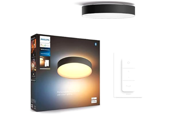Philips  Hue Enrave medium svart (inkluderar en Hue Dimmer Switch): takplafond, Philips Hue White Ambiance, 19.2W, 2200-6500 kelvin, Zigbee & BT, röststyrning via Amazon Alexa, Google Home, Siri
