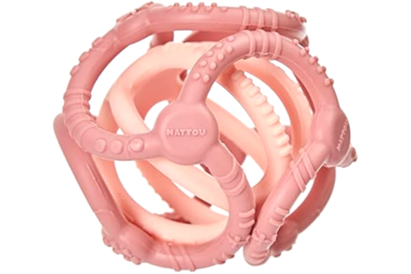 Nattou  Silikonbollar set om 2, för att greppa och bita, BPA-fria, Ø 10 cm 7 cm, silikon, gammelrosa/ljusrosa