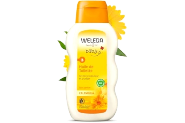 Weleda WELEDA Baby Calendula vård olja parfymfri, naturlig kosmetika babyolja för vård, rengöring och massage av spädbarn, skydd mot hudirritation, sår och torr hud i blöjområdet (1 x 200 ml)