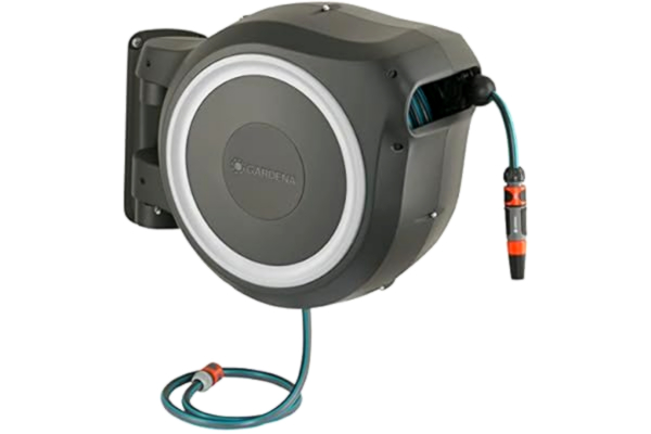 Gardena  slanghållare RollUp M/L för väggmontering (vit) 25 m: flexibel bevattning för medelstora/stora trädgårdar, svängbar slangvinda, inkl. 25 m Gardena kvalitetsslang och monteringsstöd (18622-20)