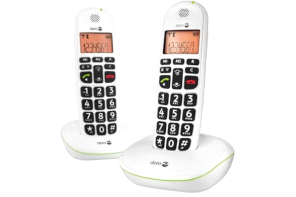 Doro  PhoneEasy 100W DECT Trådlös Telefon med förstärkt ljud och stora knappar – Utan telefonsvarare (Dubbel set/Svart)