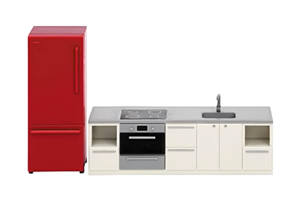 Lundby  Dockhus dockkök tillbehör set 2 delar, miniatyrkylskåp och pentry med elektriska apparater för miniatyrhus – 1:18 miniatyrkök docktillbehör set för 11 cm dockor