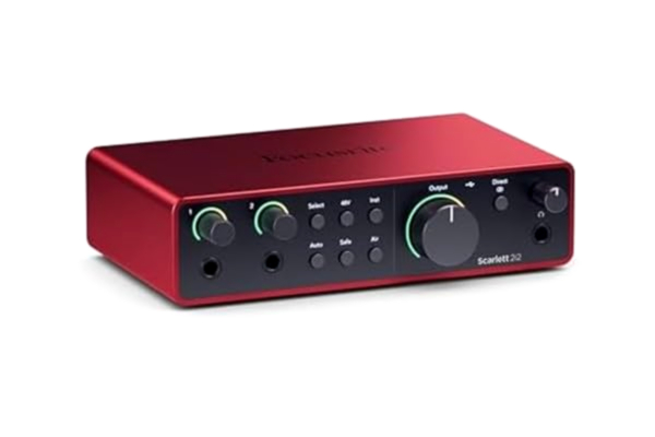 Focusrite  Scarlett 2i2 4:e gen USB-ljudkort för inspelning, låtskrivande, streaming och podcast — Hi-fi-inspelning med studiokvalitet och all mjukvara du behöver för att spela in