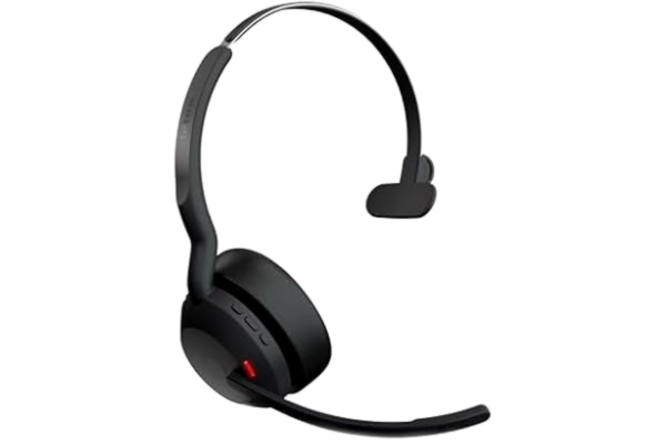 Jabra  Evolve2 55 trådlöst monoheadset med Jabra Air Comfort-teknik, mikrofoner med brusreducering och ANC – fungerar med UC-plattformar som Zoom och Google Meet – svart