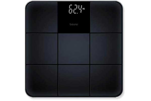 Beurer  GS 235 glasvåg, digital personvåg med magisk display, halkfri yta i matt kakeloptik, automatisk på/av-, svart