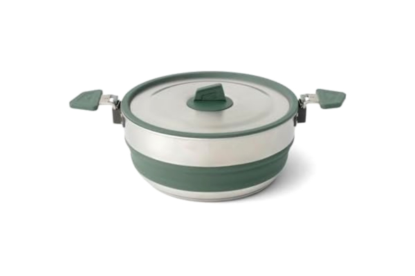 Sea to Summit SEA TO SUMMIT – Rostfritt stål hopfallbar kruka 3 L – 2–3 personer – klicka säkra avtagbara handtag – induktionskompatibel – BPA-fritt campingköksredskap