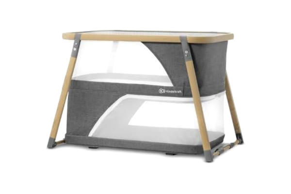 KinderKraft Kinderkraft Resesäng 4-i-1 SOFI, babysäng, barnsäng bedside crib, resesäng med tillbehör, lekhage, modern design, små mått när hopfälld, grå