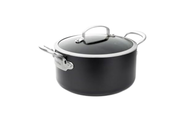 GreenPan  Barcelona hård anodiserad hälsosam keramisk non-stick 24 cm/5,1 liter gryta med glaslock, PPSfri, rostfritt stålhandtag, extra stark repbeständig, induktion, ugnssäker, svart