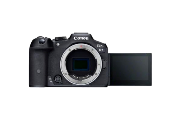 Canon  EOS R7-kamera spegellös kamera (DSLR-uppgradering, hybridkamera, 4K/30p-videoinspelning, upp till 15 B/s, WLAN, djupläromedel dubbla pixlar CMOS AF II fokussystem) svart