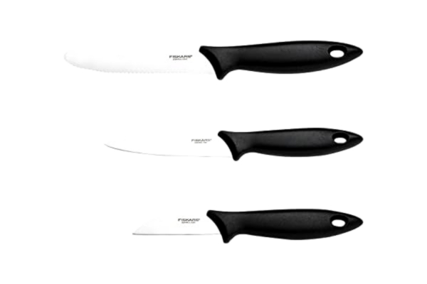 Fiskars  paring kniv set, 3 delar, paring kniv, grönsakskniv, tomatkniv, Essential, rostfritt stål / PP-plast, Svart, 1065584