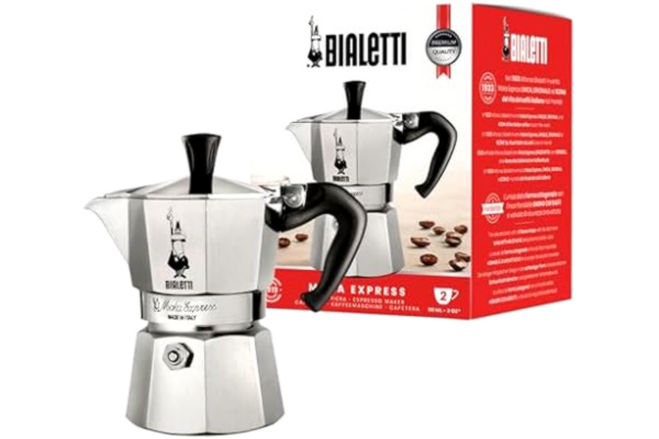 Bialetti  – Moka Express: Klassisk Espressobryggare För Spishäll, Kokar Riktigt Italienskt Kaffe, Kaffebryggare Moka 2 Koppar (90 Ml), Aluminium, Silver