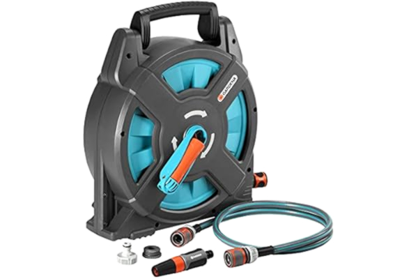 Gardena GARDENA Classic Hose Box 15 Set: hose reel with 15 m hose, space saving, perfect for camping, camper and water sports, with appropriate adapters for common ports (2662-20)