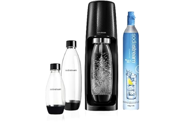SodaStream  Spirit Bruiswatertoestel Zwart - Mega Pack - Zelf Bruisend Water Maken In Enkele Seconden - Incl. Koolzuurcilinder en 3 Herbruikbare Flessen - Duurzaam - Modern Design
