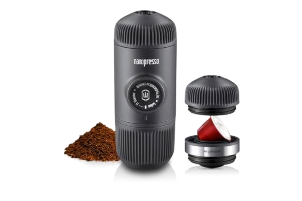 Wacaco WACACO Nanopresso Bärbar Espressomaskin med NS-adapter, Kompatibel med NS-kapslar och malet kaffe, Manuellt Travel Kaffemaskin Set, Perfekt för camping