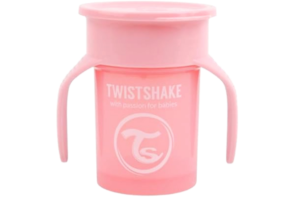 Twistshake  360 Cup Spillsäker Pipmugg 230ml, Dricka Kopp med Läckagesäker 360° Dryckeskant, Lärande Kopp med Lättgreppade Handtag, Från 6 Månader, BPA-Fri, Pastellrosa
