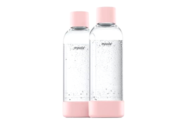 MySoda Mysoda Quick-Connect Herbruikbare waterflessen, 1 l, van kunststof, BPA-vrij, lichtroze, 2 stuks
