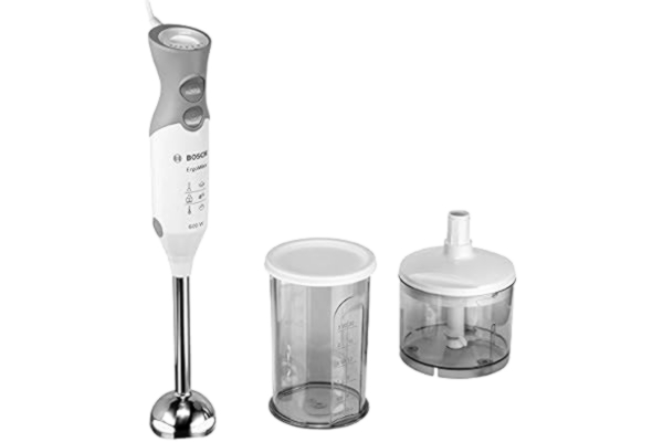 Bosch  ErgoMixx Stavmixer 600 W Vit - 12 Hastigheter - Hackare och Skarp 4-bladig Kniv - Turboläge - Mixerfot av Rostfritt Stål - Diskmaskinssäkra Delar - Tystgående Motor - MSM66120