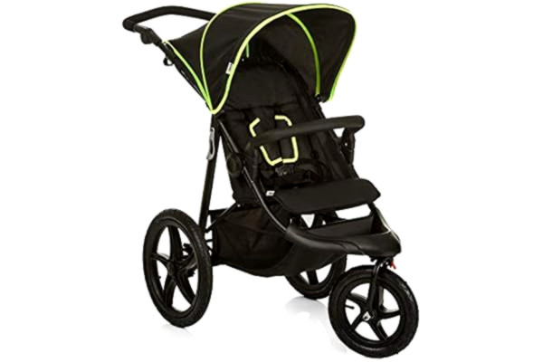 Hauck  Pushchair Runner, XL Air Wheels, All Terrain, Up to 25 kg, Sun Canopy, Fully Reclining, Height Adjustable, Large Shopping Basket, Black Neon Yellow