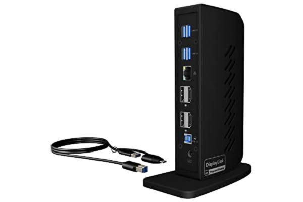 Icy Box ICY BOX USB 3,0 & USB-C DisplayLink-dockningsstation med 4K HDMI eller DP (dubbel eller dubbel), 6-fack USB-hubb, LAN, ljud, svart, IB-DK2252AC