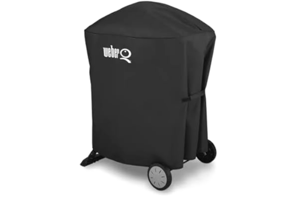 Weber  Premium Grillöverdrag för Q1000/2000 med stativ/med vagn, andningsbar UV- & vattentålig, skydd mot vind & väder, med kardborrfäste för fästning, grillöverdrag - Svart (7120)