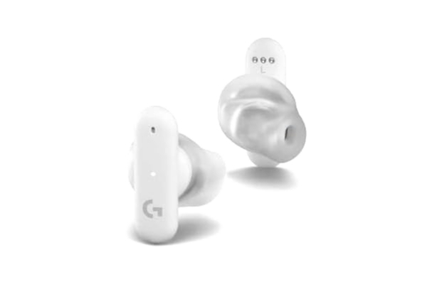 Logitech  G FITS True Wireless spelhörlurar, Anpassad gjuten passform, LIGHTSPEED + Bluetooth, Fyra Beamforming-mikrofoner, PC, Mac, PS5, PS4, Mobil, Nintendo Switch - Vit