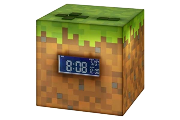 Paladone  Minecraft Väckarklocka med officiell soluppgångsmusik, 13 x 13, brun/grön