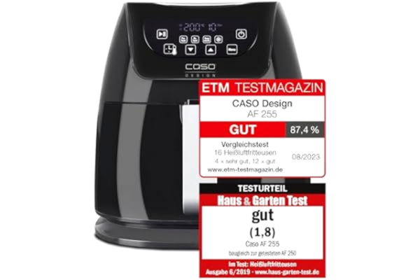 Caso CASO | AF 255 varmluftsfritös 3 L, inkl. grillgaller | 1 kg, 60–200 °C, kraftfull 1 400 W, utan fett, interiör i rostfritt stål, svart