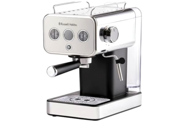Russell Hobbs  Espressomaskin, Rostfritt stål, 15 bar pumptryck, 1 & 2 koppar, ESE-pods, automatisk och manuell påfyllning, ångmunstycke för varmt vatten och mjölkskum, Distinction 26452-56
