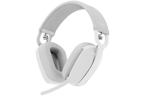 Logitech  Zone Vibe 100 lätta trådlösa örontäckande hörlurar med brusreducerande mikrofon, avancerat multipunkt Bluetooth-headset, fungerar med Teams, Google Meet, Zoom, Mac/PC - Vit