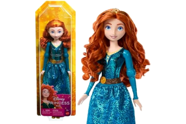 Disney Mattel Disney Princess-leksaker, ställbar Merida-modedocka med glittrande kläder och accessoarer inspirerade av filmen från Disney och Pixar, presenter till barn HLW13